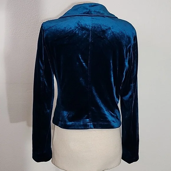 Badgley Mischka Jacket Velvet Chic Moto Turquoise Size S - Picture 13 of 16